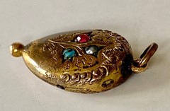 Antique Victorian Vintage Gold, Ruby, Turquoise, Pearl Flower Charm Pendant