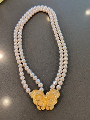Kenneth Jay Lane KJL Avon Double Strand Faux Pearl Butterfly Necklace N110