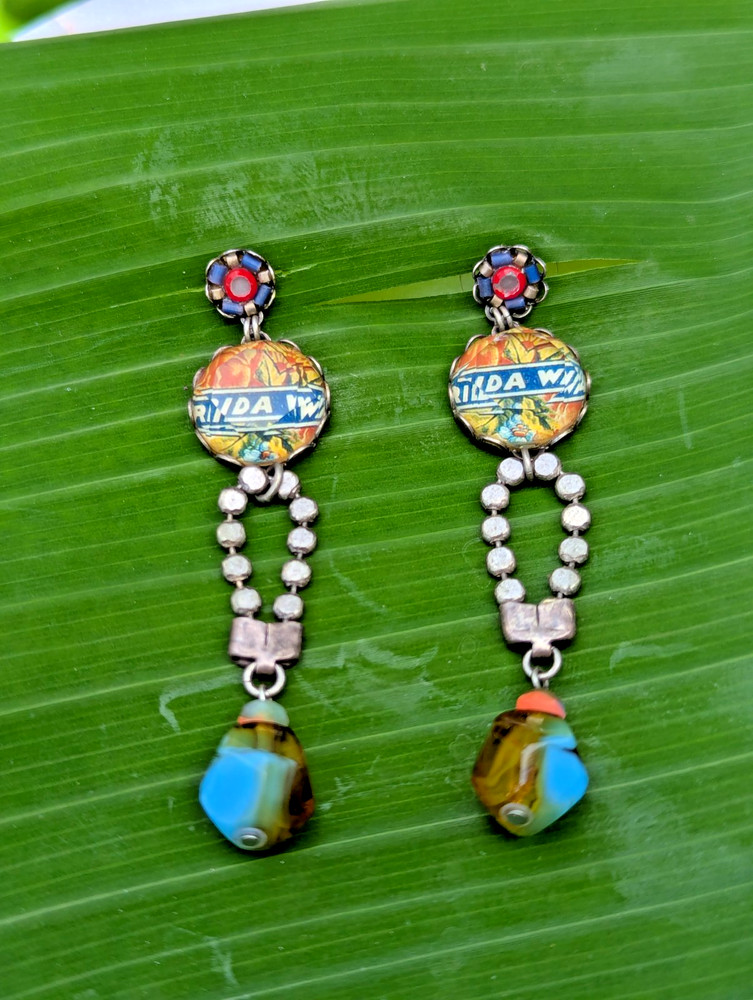 Vintage Ayala Bar beaded glass and metal post earrings