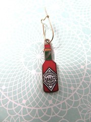 Cloisonne Earrings Tabasco Sauce Bottle Dangles Enamel Metal French Wire Closure