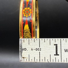 Hermes Vintage Enamel Bangle Bracelet Women Gold Red Yellow Floral Narrow GM