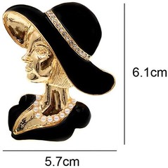 KAWADU Vintage Alloy Rhinestone Brooch Painting Oil Black Sun Hat Pretty Lady…