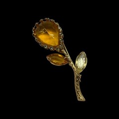 Demi Parure Caged Drop Clip Earrings & Flower Brooch Pin Topaz & Citrine Glass