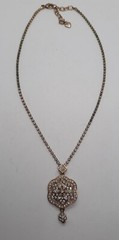 Vintage Signed Carol Lee Rhinestone Flower Pendant Necklace