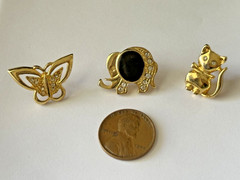 Assorted Animal Gold Toned Pins (Butterfly, Elephant, Cat)