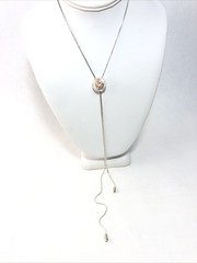 Woman’s Adjustable Slide Charm Bolo Lariat Necklace-Silver Tone W/ Brown Crystal