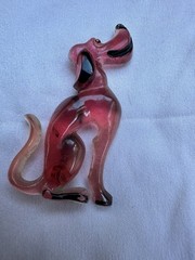 Vintage Pink/Red/Black Plastic Cartoon Hound Dog Brooch Retro Style Foxhound Pin