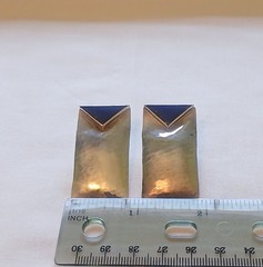Vintage Sterling Silver Lapis Earrings. Modernist Geometric Stud 1.5 inch