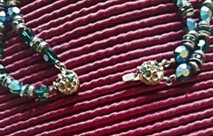 Vintage Les Bernard 2 Strand Iridescent Blue-Green Glass Bead Necklace 24 inch