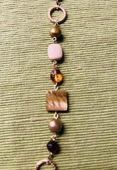 Lia Sophia Cipriani Necklace Long Mother of Pearl MOP Glass Beads Amber Gold