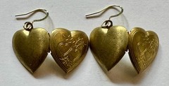 Vintage heart locket double heart etched design brass charm 1″ earrings
