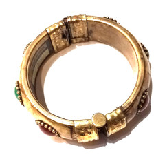 4 vintage India bone horn brass clamper medallion cab gem elephant bracelets