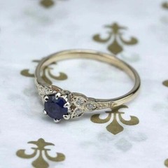 Art Deco Classic Blue Sapphire Lab Created Diamond 925 Sterling Silver Gift Ring
