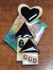 Vintage House Pins by Lucinda Black & White Home & Heart in Sky Pin / Brooch