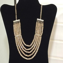 Vintage Layered Glass bib Necklace Champagne Colored Statement Sparkle Jewelry