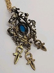 Vintage CELEBRITY Large Rhinestone Faux Turquoise Pendant Necklace GoldTone Boho