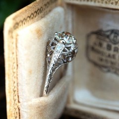 Vintage Art Deco Style Round Lab Created Diamond Filigree Engagement Silver Ring