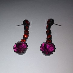 Vtg Red Pink Rhinestone Earrings & Brooch Set
