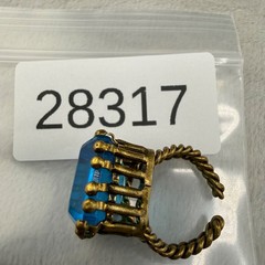 Vintage Cocktail Ring Twisted Brass Band Aqua Rhinestone Size 6