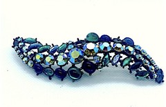 Rare Signed ART Arthur Pepper Blue Green Ravoli AB Cabochon Brooch Earrings Set