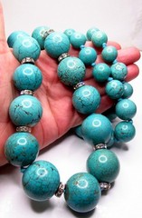 Vintage Turquoise Howlite Necklace BIG Bead Long Heavy