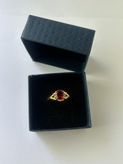 Vintage Red Cubic Zirconia Ring Gold Plated Womens Size 10