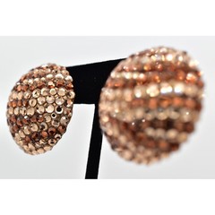 Bellini Formart Vintage Crystal Clip On Earrings Round Tiger Signed 1980s BinBK