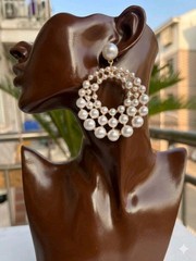 Sehuoran Large Size Zinc Alloy Faux Pearl Drop Earrings With Geometric Pendants
