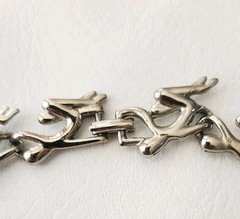 Vintage Modernist Kneeling People 3D Abstract Statement Necklace Silver Tone