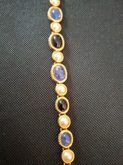 Spectacular Vintage Monet Adjust. Choker Peal Faux Black Jade Tanzanite Saphire