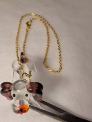 Glass Dog Pendant On 18 Inch, 2 mm Rope Chain Vintage