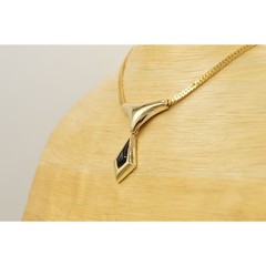 Vintage Statement Necklace Collar Gold Chain Black Dangle Pendant 1980s Bin2