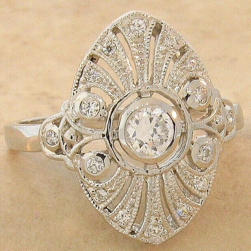 Vintage Art Deco Lab Created Diamond Filigree Engagement 925 Silver Gift Ring