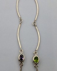Vtg Sterling Silver Lab Created Gemstones Curved Tube Links 925 Necklace – 17.5″