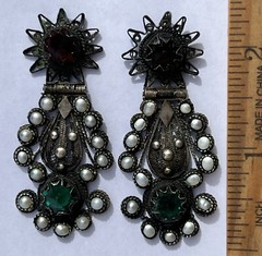 ANTIQUE ARMENIAN BYZANTINE REVIVAL OTTOMAN PEARL COIN SILVER JEWELED EARRINGS