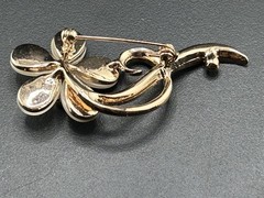 Rose Gold Tone Pink Pedal And Rhinestones Brooch