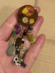 RARE Whimsical Sports Charm Brooch with Dangles