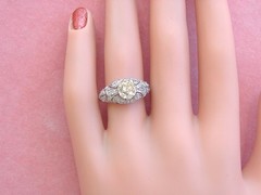 ANTIQUE ART DECO 1.52ct YELLOW EURO DIAMOND PLATINUM ENGAGEMENT RING 1930 sz 6.5
