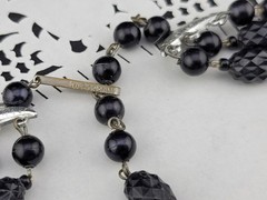 Signed W Germany Black Thermoset Lucite AB Spike Bead Waterfall Bib Necklace