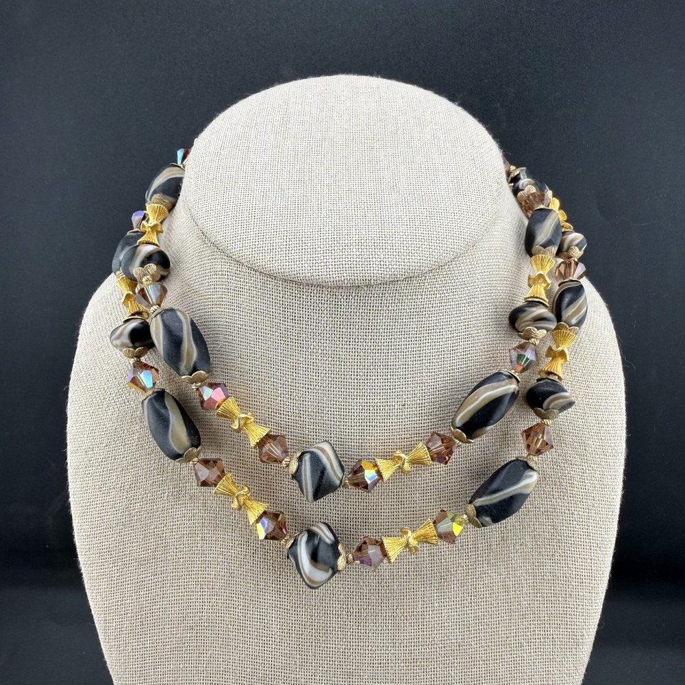 Vintage Glass Beaded Necklace Layered Unique STUNNING 15”