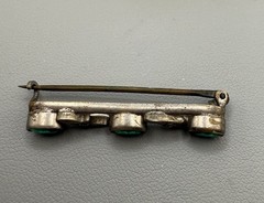 Antique Edwardian Silver Tone Bar Brooch — Green & Clear Paste Stones