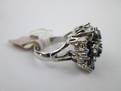 Vintage 14 K HGE Cocktail Ring Size 9 with Simulated Sapphire Rhinestones