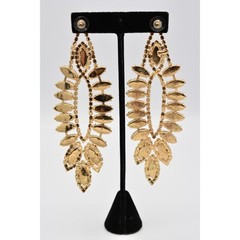 Vintage Y2K Crystal Chandelier Dangle Earrings AB Rhinestone Gold Chunky Bin1