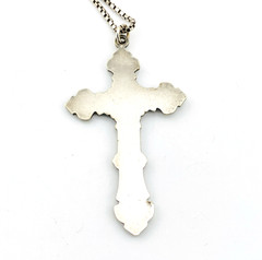 Large Rococo Cross Pendant Necklace Silver Tone Sterling Chain 18 Inch