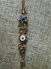 Goldette Vintage Charm Slide Bracelet Gold Tone Enameled 7 Inches Flower Star
