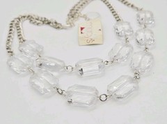 Clear Lucite Layered Necklace Silver tone Art Deco Link Chunky Macy’s 21 in