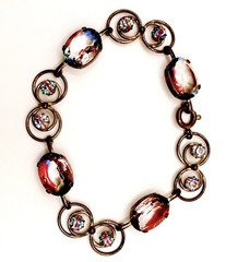 SILVER 835 FEINSTE RHEINKIESEL IRIS RAINBOW GLASS CAB BRACELET & EARRING SET