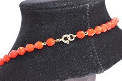 Vintage Handmade Glass Bead Necklace Small Round Red Faceted Beads 24.5″