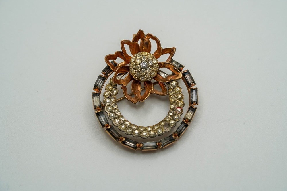 Vintage CR 12K Gold Filled Rhinestone Brooch / Pendant 4cm JB39