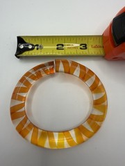 Vintage Clear Lucite Acrylic Candy Stripe Orange Yellow Bypass Bangle Bracelet